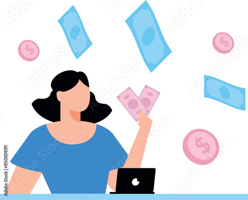 A girl shows cash dollars.