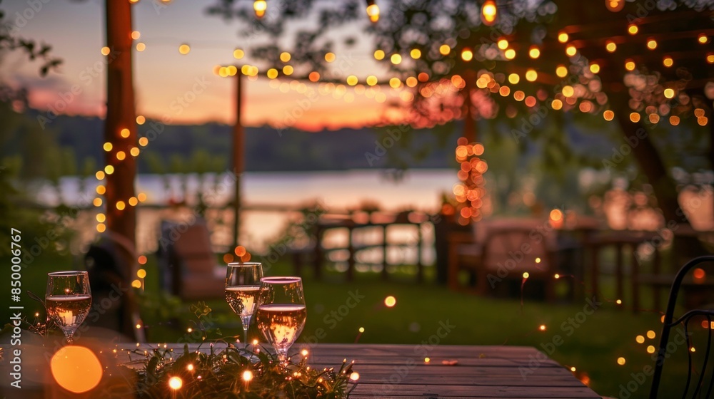 Wine Bar Courtyard with Evening Lights. Generative ai. Wine Bar Courtyard with Evening Lights. Generative ai.