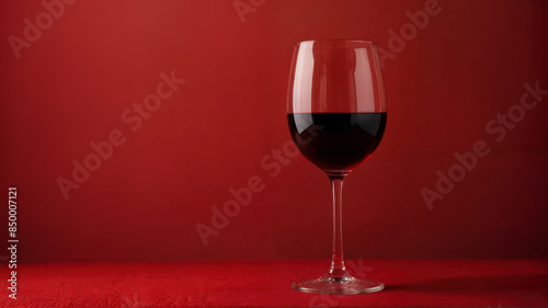 A glass of red wine isolated against a red background.