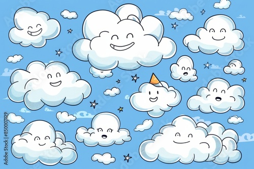 Wallpaper Mural Cartoon cute doodles of clouds drifting and changing shape, Generative AI  Torontodigital.ca