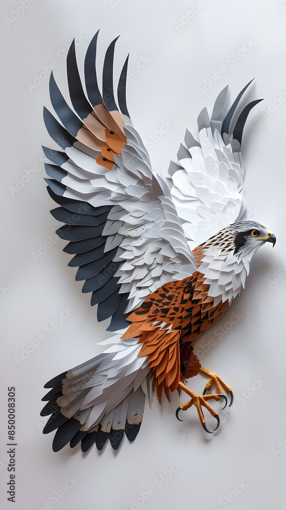 Obraz premium hawk paper art style. white background.