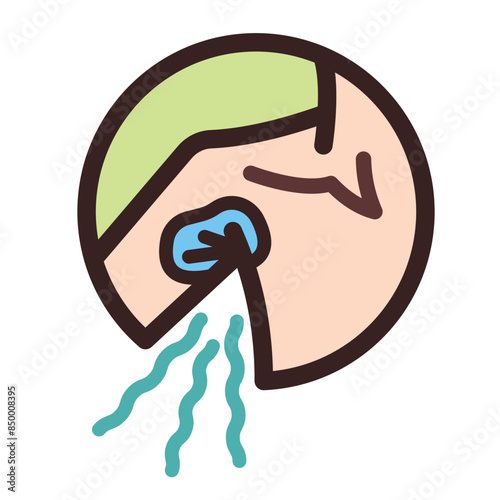 Smelly armpit sweat odor colorful icon illustration with outline isolated on square white background. Simple flat cartoon art styled drawing.