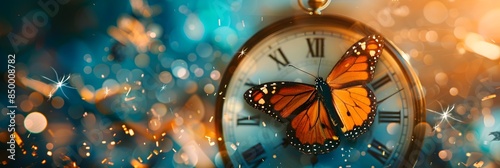 Butterfly Effect in the Timeless Realm of a Magical Clock Backdrop