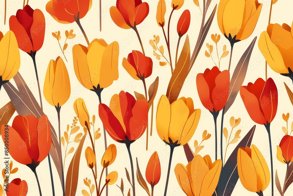 Tulip Symphony: Seamless Pattern of Vibrant Blooms Swaying in a Field