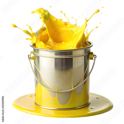 paint bucket overflowing with yellow paint