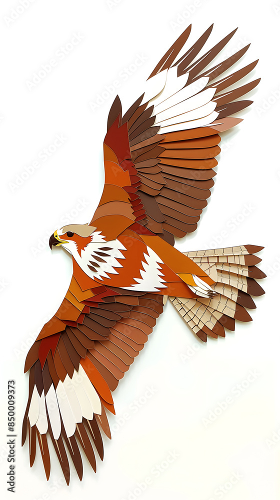 Fototapeta premium hawk paper art style. white background.