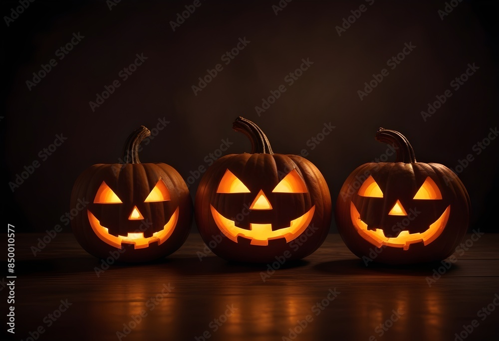 Group of Jack-o'-Lantern on a dark background, Spooky season Group of Jack-o'-Lantern on a dark background, Spooky season