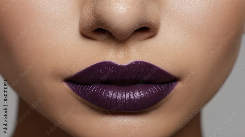Close up of dark purple mate lipstick on lips opwn mouth ai generative Close up of dark purple mate lipstick on lips opwn mouth ai generative