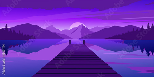The serene lake is complemented by a charming wooden dock and breathtaking mountain scenery.