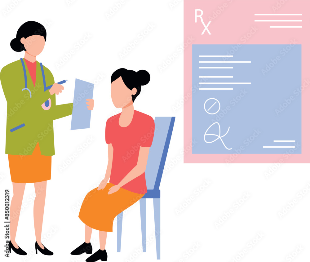 The doctor is telling the patient about the RX report. The doctor is telling the patient about the RX report.