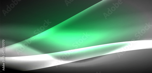 Neon-lit waves surge across background, mesmerizing dance of luminescence and motion. Dynamic backdrop captures essence of energy and modern aesthetics