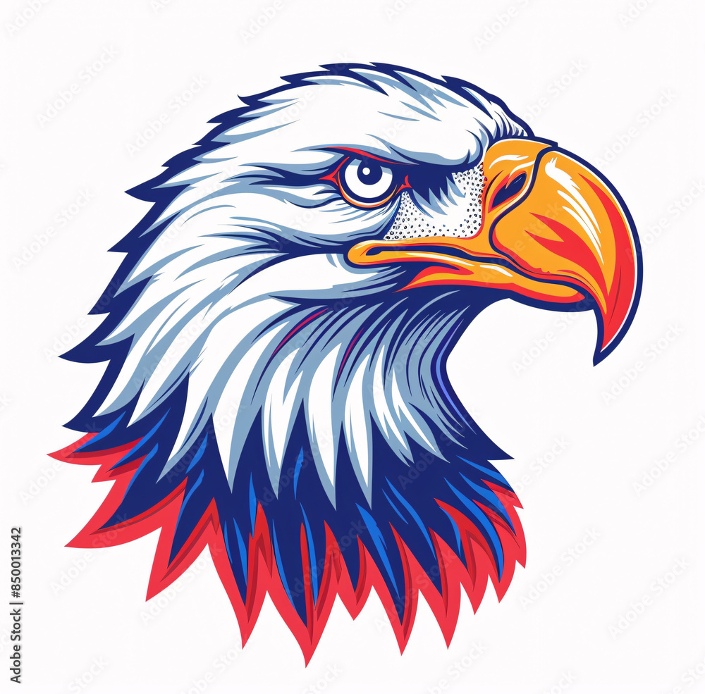 American bald eagle patriotic head with red, white, and blue colors, design isolated on white background, for t-shirt, tattoo, logo, mascot, emblem, and Independence Day celebration. American bald eagle patriotic head with red, white, and blue colors, design isolated on white background, for t-shirt, tattoo, logo, mascot, emblem, and Independence Day celebration.