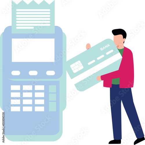 A boy is paying online by credit card.