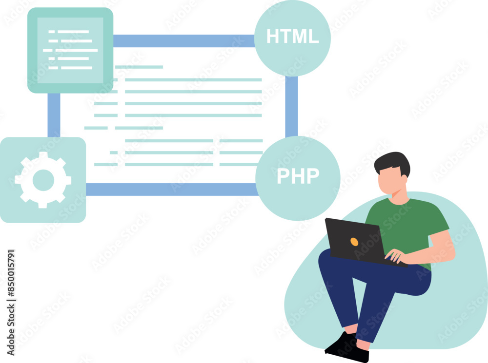 Boy is coding in different languages on laptop. Boy is coding in different languages on laptop.