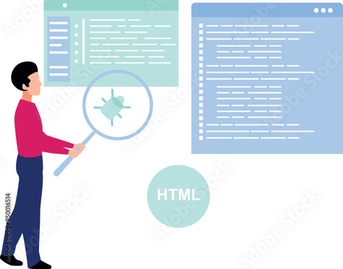 The boy is searching for virus.