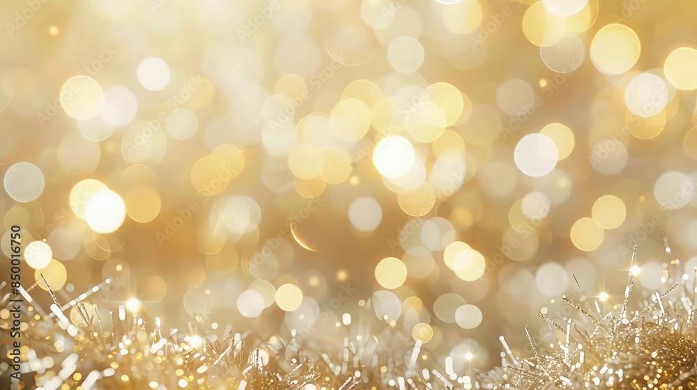 A magical birthday background with abstract bokeh lights in shimmering gold and cream, creating an enchanting and luxurious atmosphere for a special celebration.