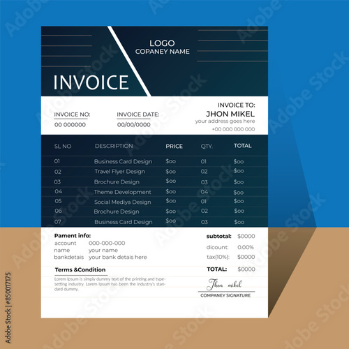 Invoice Layout with Dark Blue Header