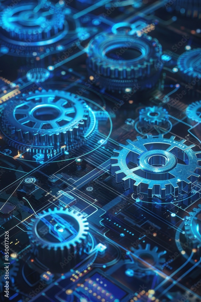 A digital blueprint of a crypto exchange with gears and cogs bein A digital blueprint of a crypto exchange with gears and cogs bein