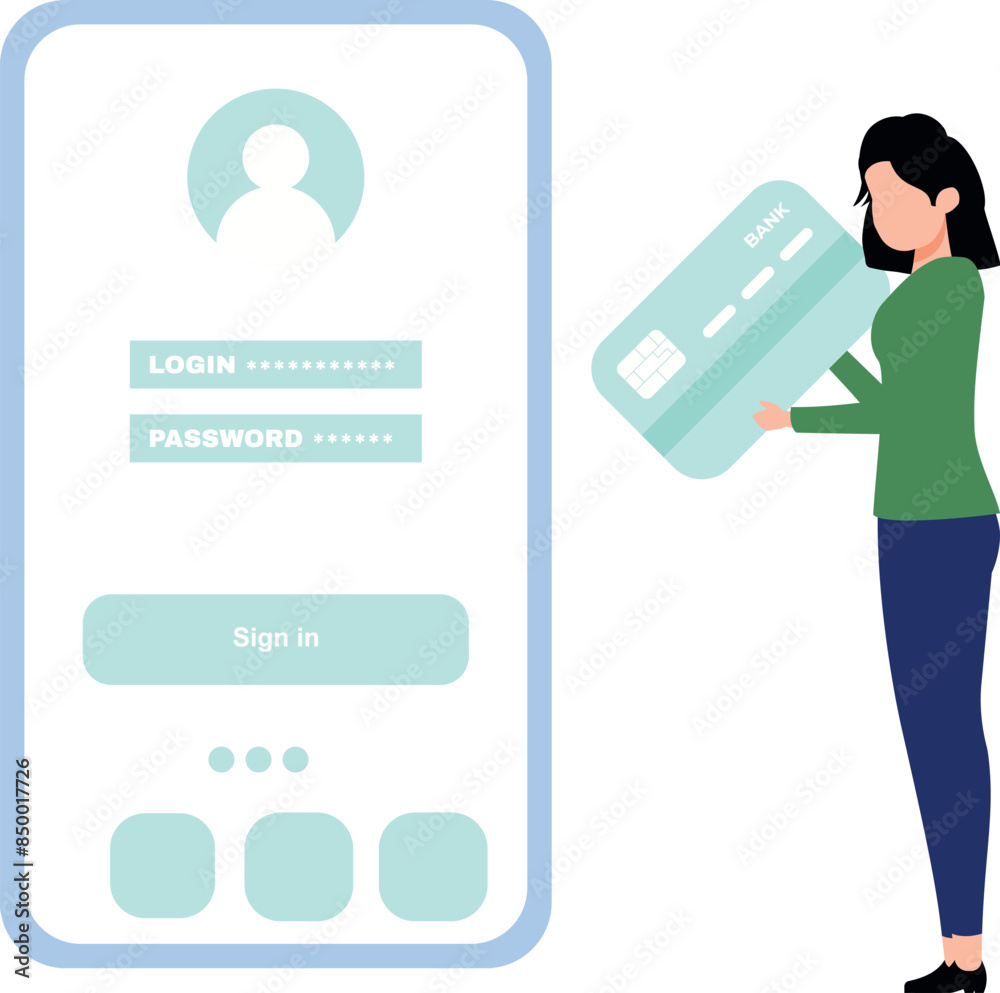 The girl is logged into the account for the bank card. The girl is logged into the account for the bank card.