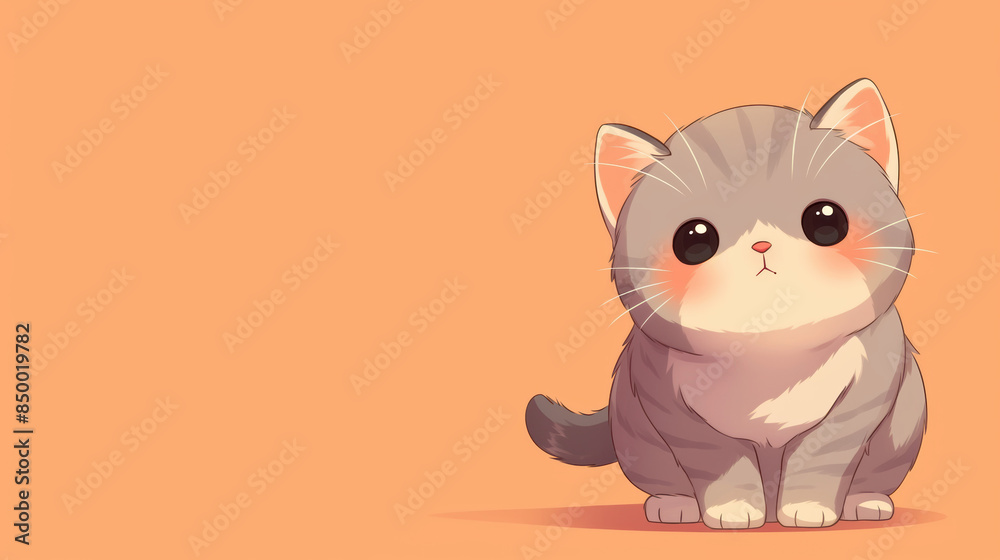 A cute cartoon cat is sitting on a yellow background