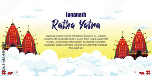 vector illustration of Rath Yatra Chariot Festival of Hindu God Lord Jagannath celebrated in Odisha India. Lord Jagannath, Balabhadra Subhadra. background, template, holidays, banner, poster events.