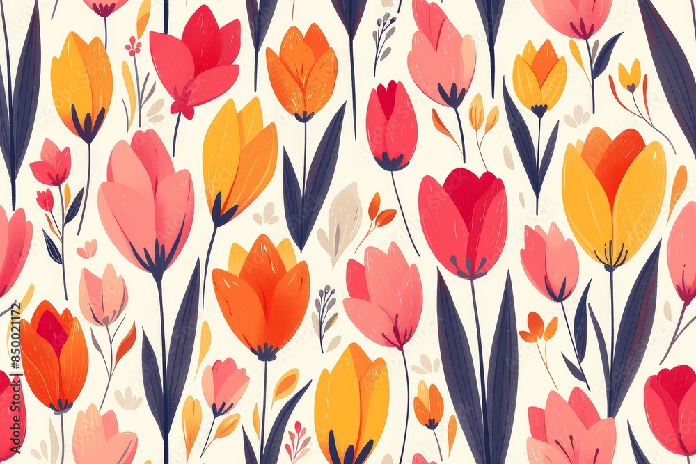 Tulip Symphony: Seamless Pattern of Vibrant Blooms Swaying in a Field Tulip Symphony: Seamless Pattern of Vibrant Blooms Swaying in a Field