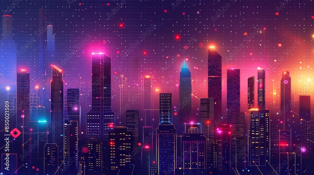 Modern futuristic digital circuit city building background. 