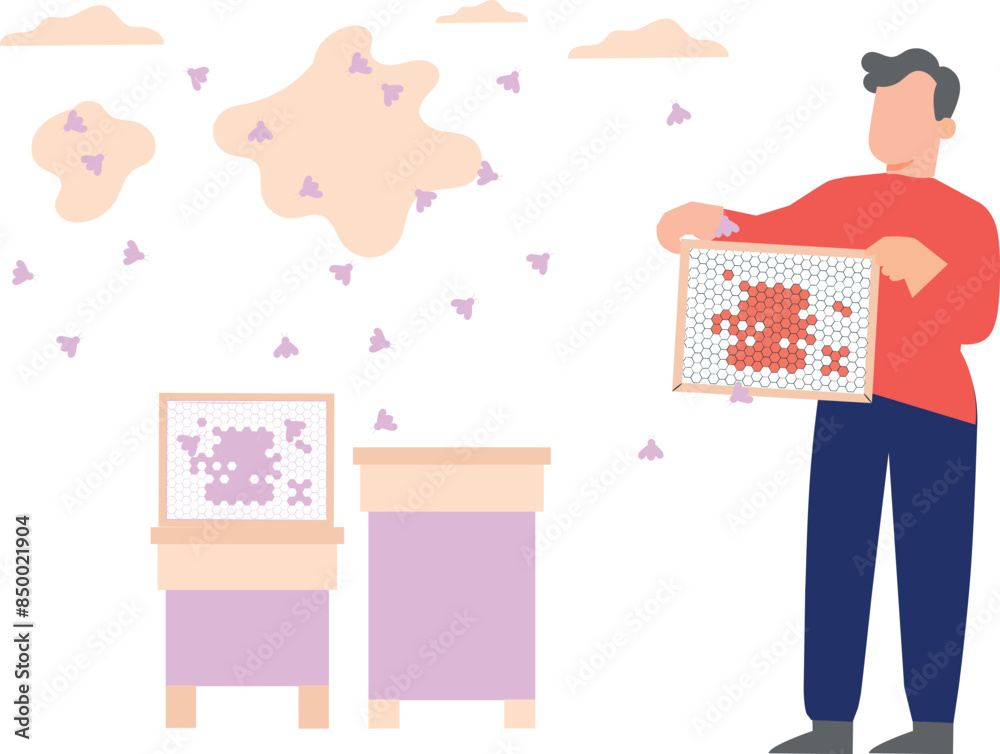 A boy is extracting honey from beeswax. A boy is extracting honey from beeswax.