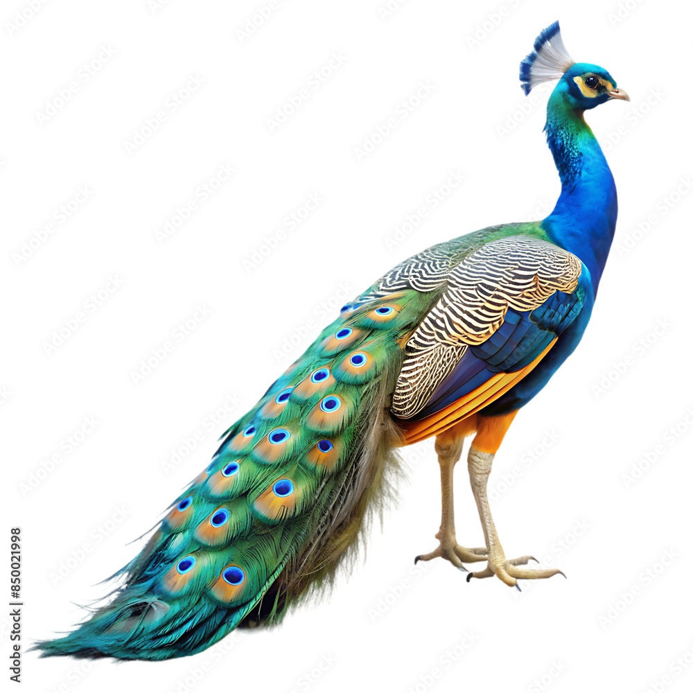 Fototapeta premium side view of peacock isolated transparent background