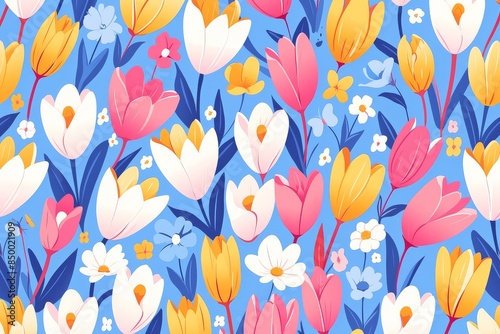 Tulip Symphony: Seamless Pattern of Vibrant Blooms Swaying in a Field