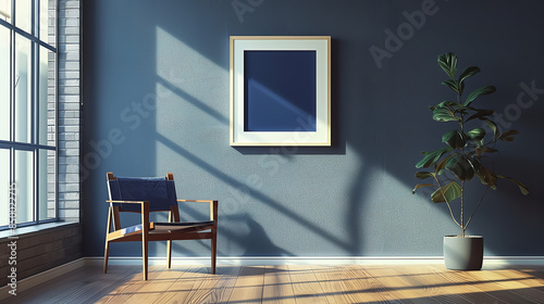 A blue framed painting on the wall.Generate AI