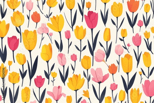 Tulip Symphony: Seamless Pattern of Vibrant Blooms Swaying in a Field