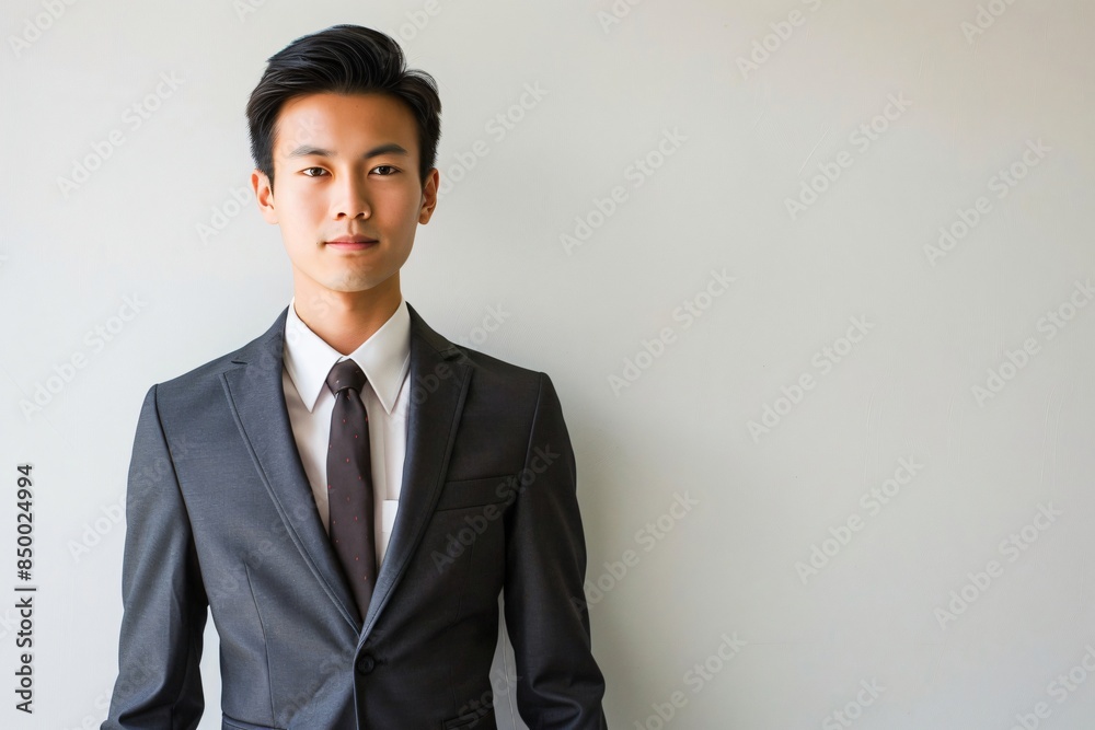 Young professional is posing in a suit and tie with a neutral expression Young professional is posing in a suit and tie with a neutral expression