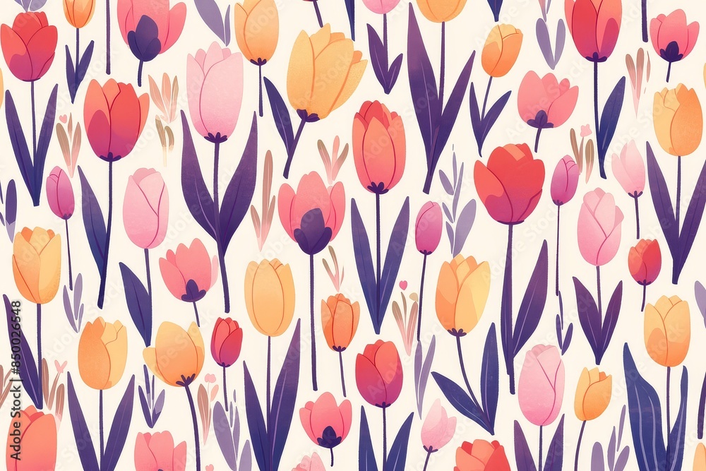 Tulip Symphony: Seamless Pattern of Vibrant Blooms Swaying in a Field Tulip Symphony: Seamless Pattern of Vibrant Blooms Swaying in a Field