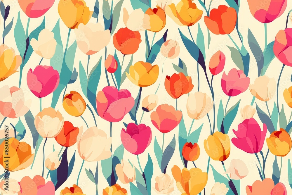 Tulip Symphony: Seamless Pattern of Vibrant Blooms Swaying in a Field Tulip Symphony: Seamless Pattern of Vibrant Blooms Swaying in a Field
