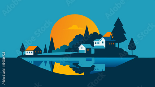 A mesmerizing illustration of a house and tree surrounded by beautiful scenery.