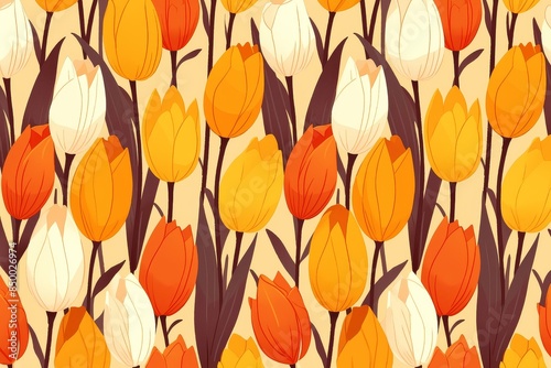 Tulip Symphony: Seamless Pattern of Vibrant Blooms Swaying in a Field photo