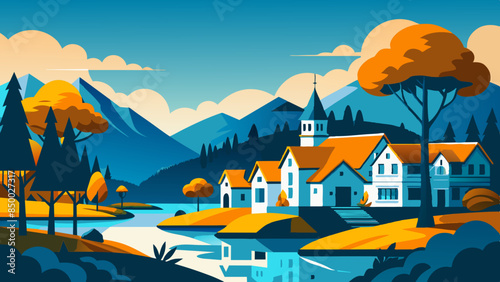 A picturesque setting is formed by a charming cozy house nestled beside a majestic tree.