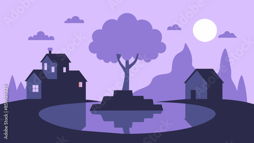 
The scene is transformed into a cozy and picturesque setting by a charming house nestled under a leafy tree.