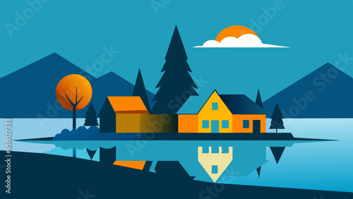 A picturesque setting is formed by a charming cozy house nestled beside a majestic tree.