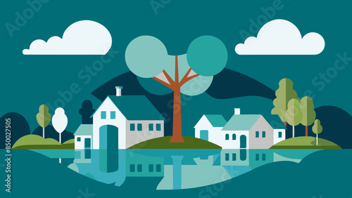 
The scene is transformed into a cozy and picturesque setting by a charming house nestled under a leafy tree.
