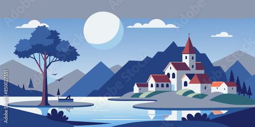 
The scene is transformed into a cozy and picturesque setting by a charming house nestled under a leafy tree.