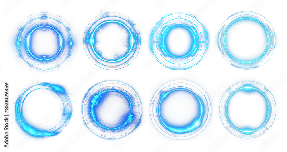 Glowing futuristic portal hologram png cut out element set Glowing futuristic portal hologram png cut out element set