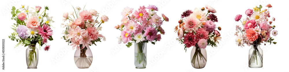 Bouquet of different flowers vase blossom png cut out element set Bouquet of different flowers vase blossom png cut out element set