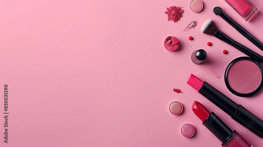 Copy space featuring trendy makeup products for beauty concept. Copy space featuring trendy makeup products for beauty concept.