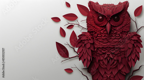 Owl paper art style. white background. photo