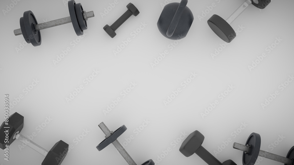 fitness equipment copy space backgrounds. 3d rendering