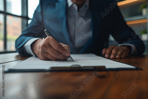 a person writing on a paper