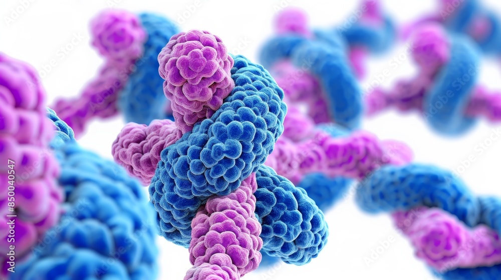 Chromosomes and DNA strands visualized in a biology on white background Chromosomes and DNA strands visualized in a biology on white background