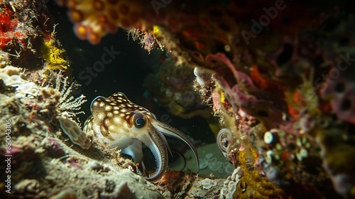 Bigfin Reef Squid  Sepioteuthis lessoniana Black water diving  night dive Amazing underwater world of Tulamben Bali Indonesia : Generative AI photo